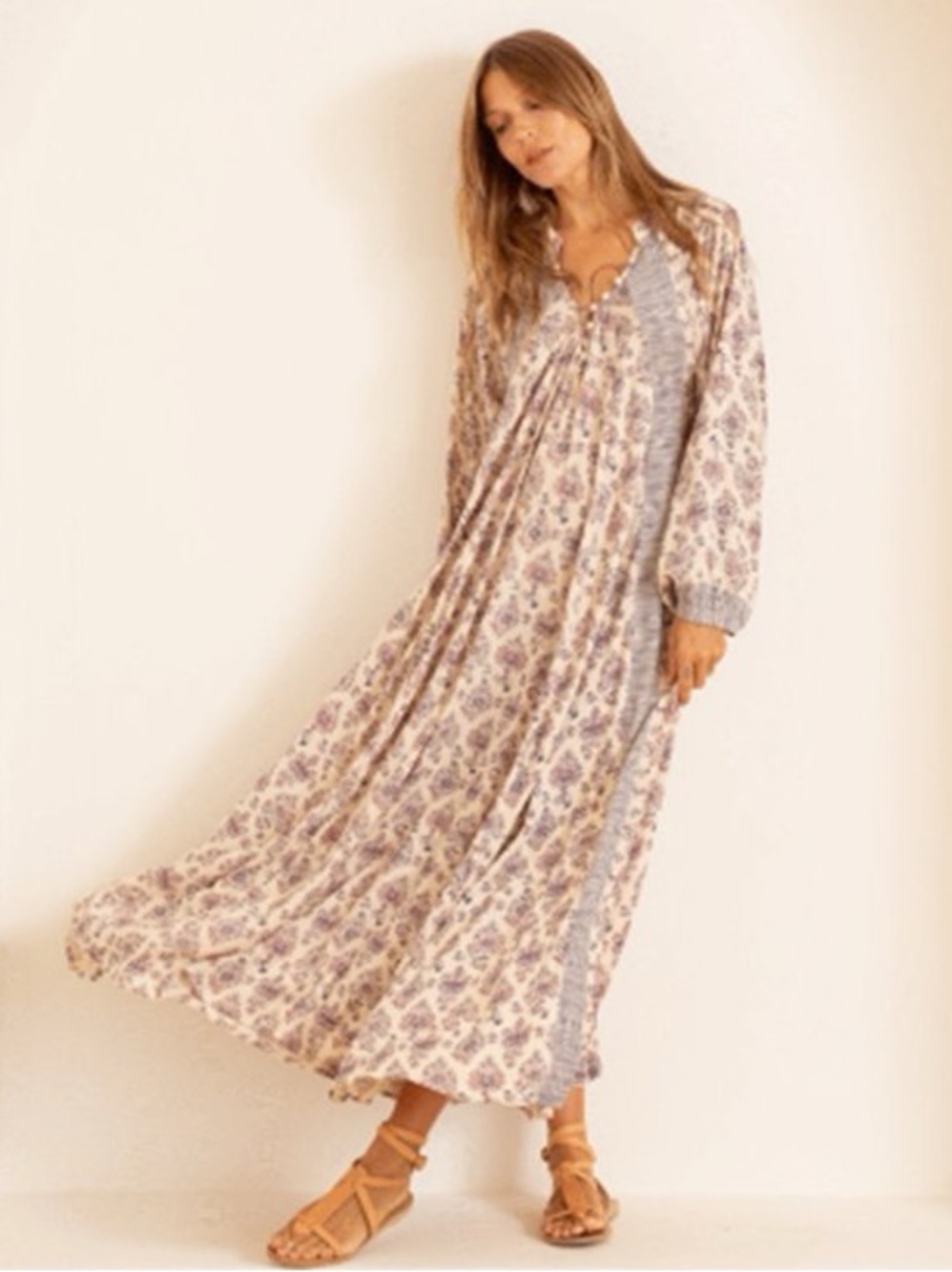 Natalie Martin Fiore Maxi Long Sleeve Maxi Dress in Cyprus Print. Size XL.